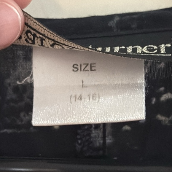 Vintage 90s Carol Turner Tunic SharkTooth USA Blk Purple Grn 3/4 Sleeve Size L - Picture 3 of 6